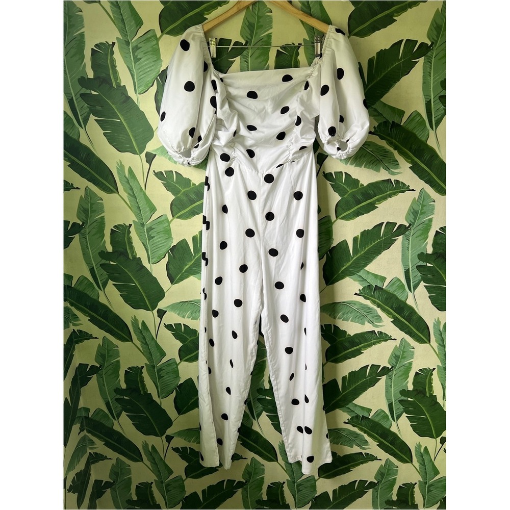 Nasty Gal Polka Dot Jumpsuit Women Size 2 White Black - Picture 1 of 8